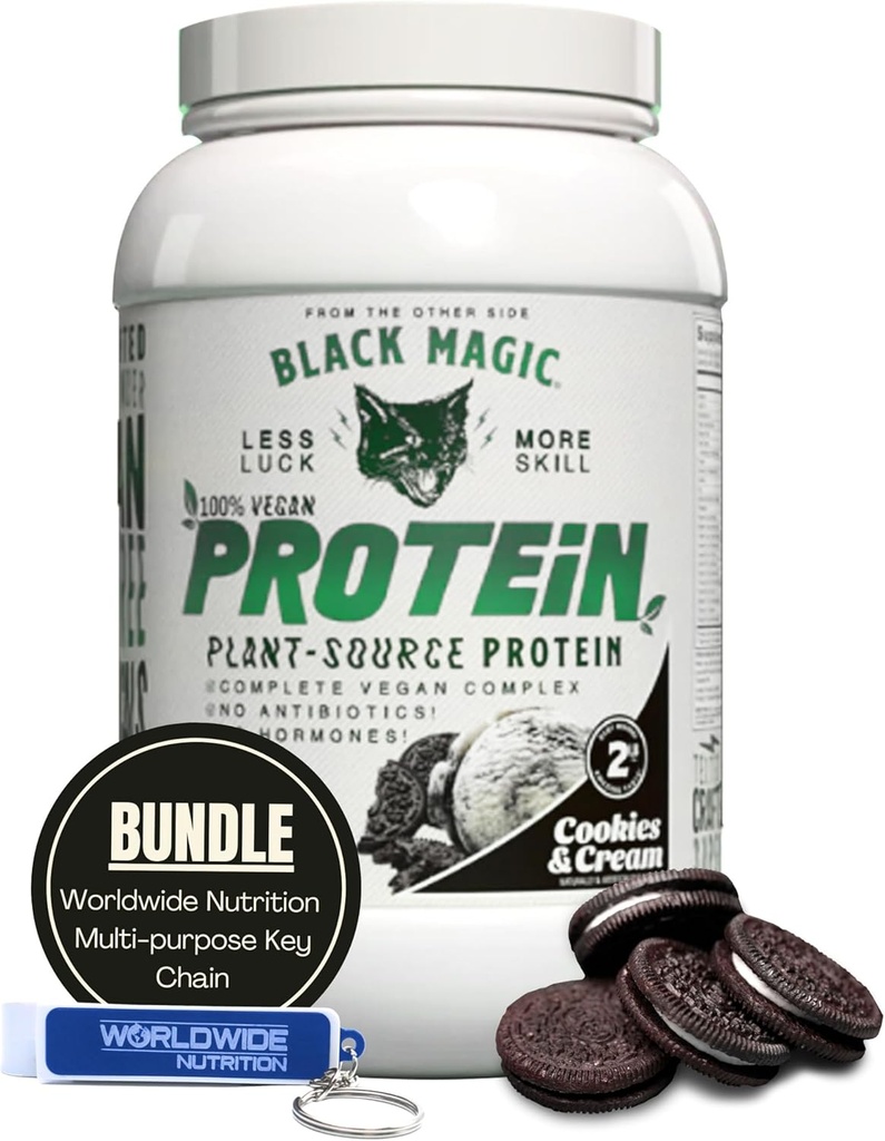 תזונה גלובלית Bundle Compatable עם אבקת חלבון Black Magic Multi-Source - עוגיות טבעוניות וקרם | אבקת חלבונים גבוהה, פחמימות נמוכות, סוכר נמוך | Whey, Egg & Casein - 2 LB עם Keychain