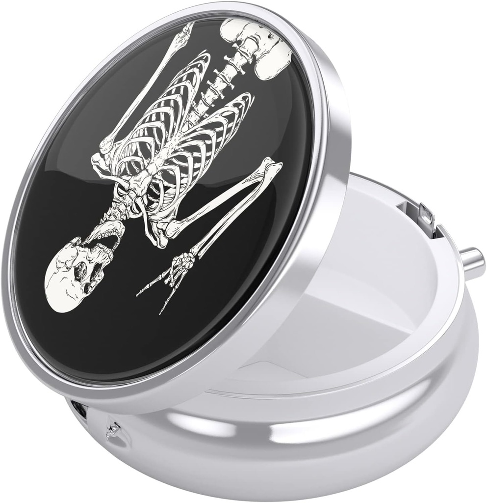 Nipichsha Pill Box, Small Pill Case for Purse & Pocket, Cool Travel Medicine מארגנת, Portable Medicine Container Holder to Hold ויטמינים, תרופות, שמן דגים ותוספים, Human Skeleton