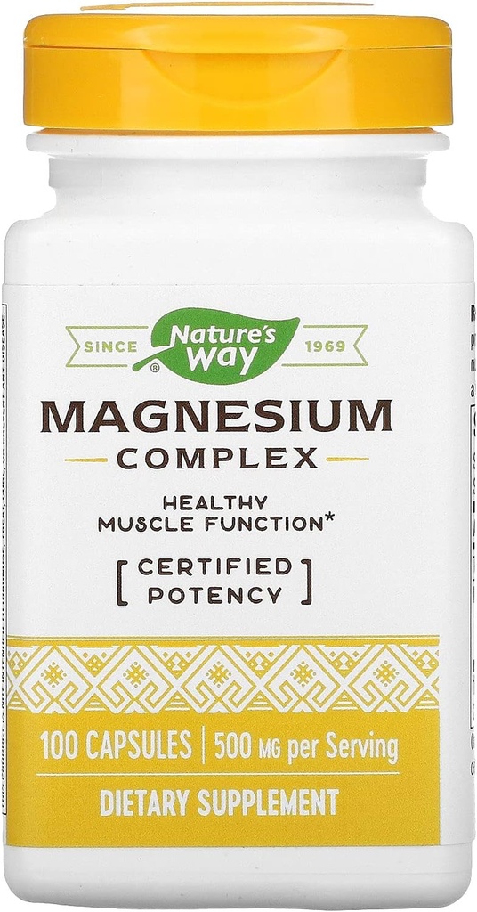 Nature's Way Premium Magnesium Complex תוסף, 500 מ"ג לכל משרת, 100 קפסולות