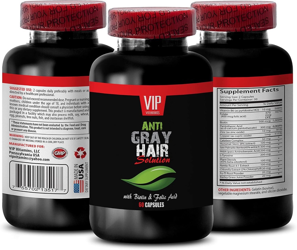 Best Naturals Anti Gray Hair - Anti Gray Hair for Men and Women - GET Your Style Back - Stops Grey Hair Change - Catalase for Gray Hair - אנטי אפור שיער תוספת - ויטמין 1Bot 60Caps