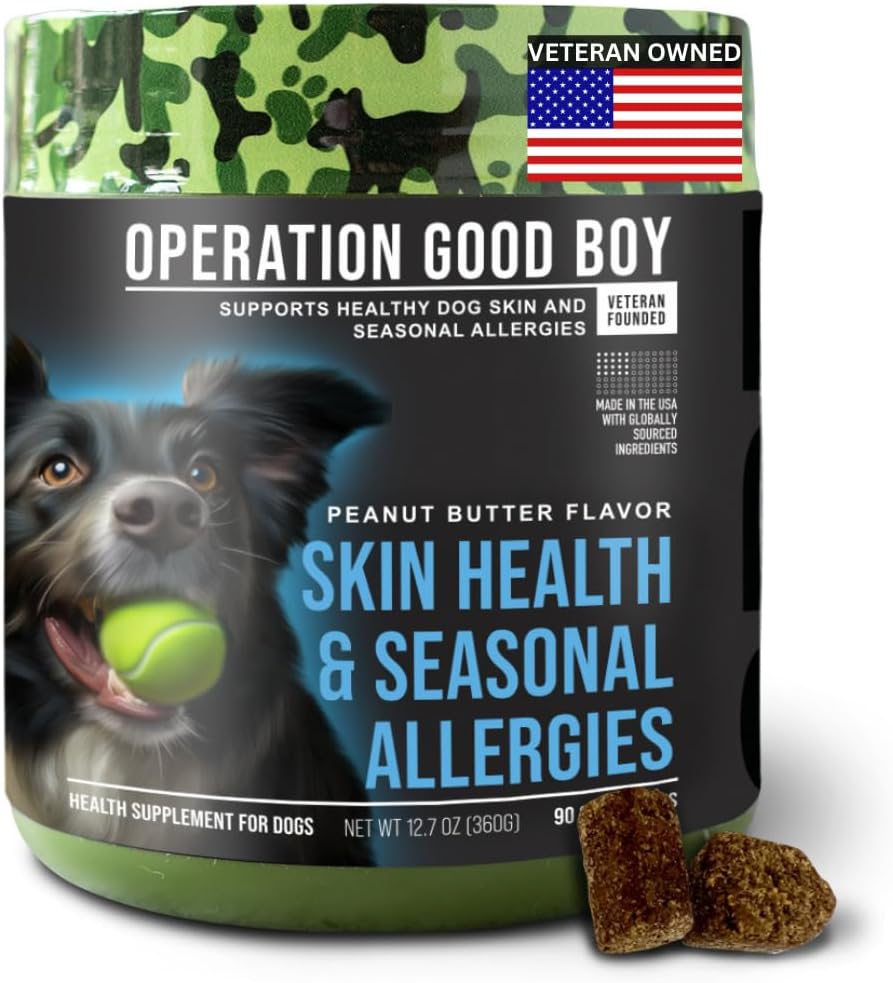 O.G.B. Operation Good Boy - SRE: Skin / Coat / Allergy תוסף עבור חיות מחמד - 90 Count Soft Chews - 12.7 oz - Made Natural Ingredients - Veteran Ownedededed