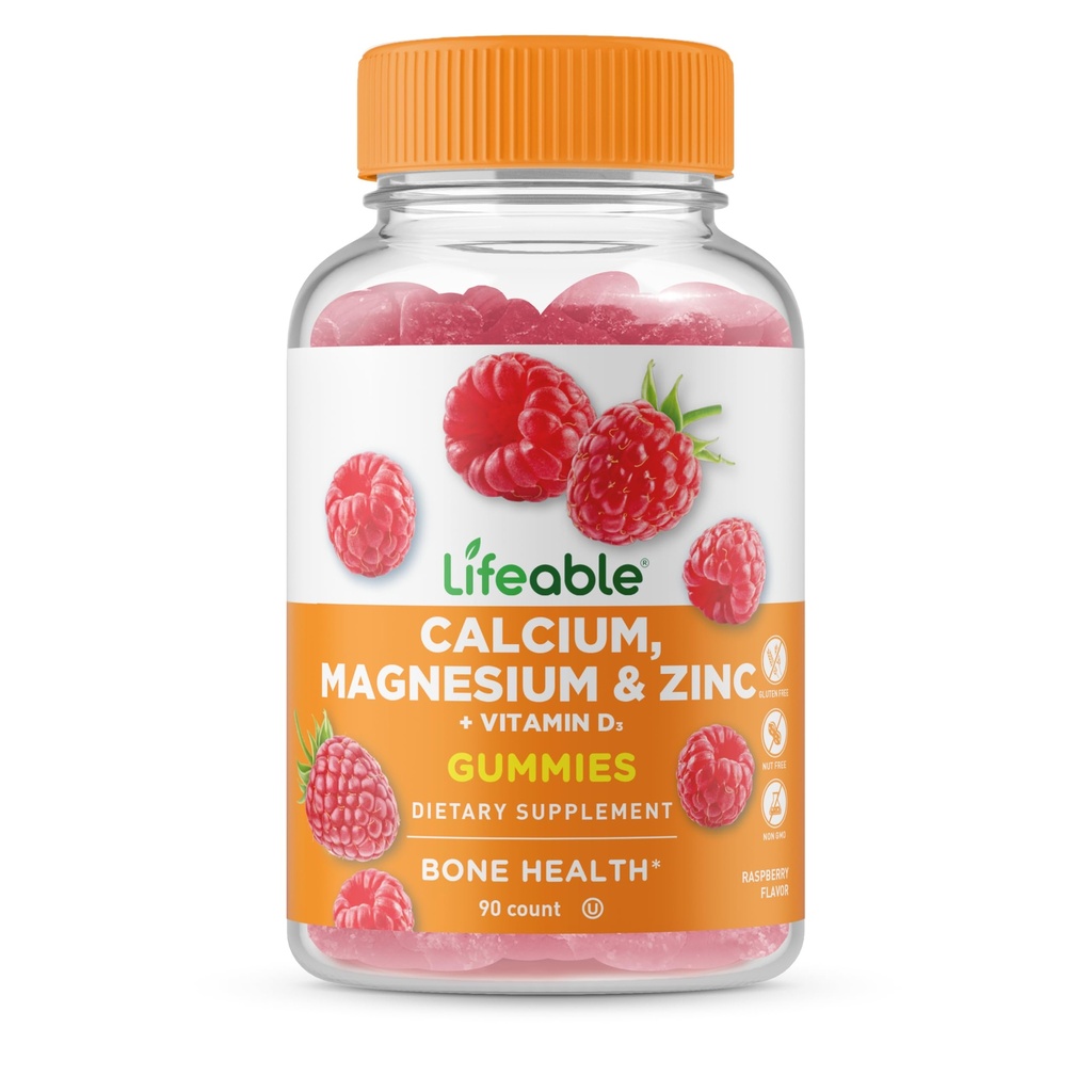 קרם מגנזיום Lifeable Calcium Magnesium Zinc עם ויטמין D3 מסטיקנים | Great Tasting Calcium Magnesium Zinc D3 תוסף | For Tooth and Bone Health