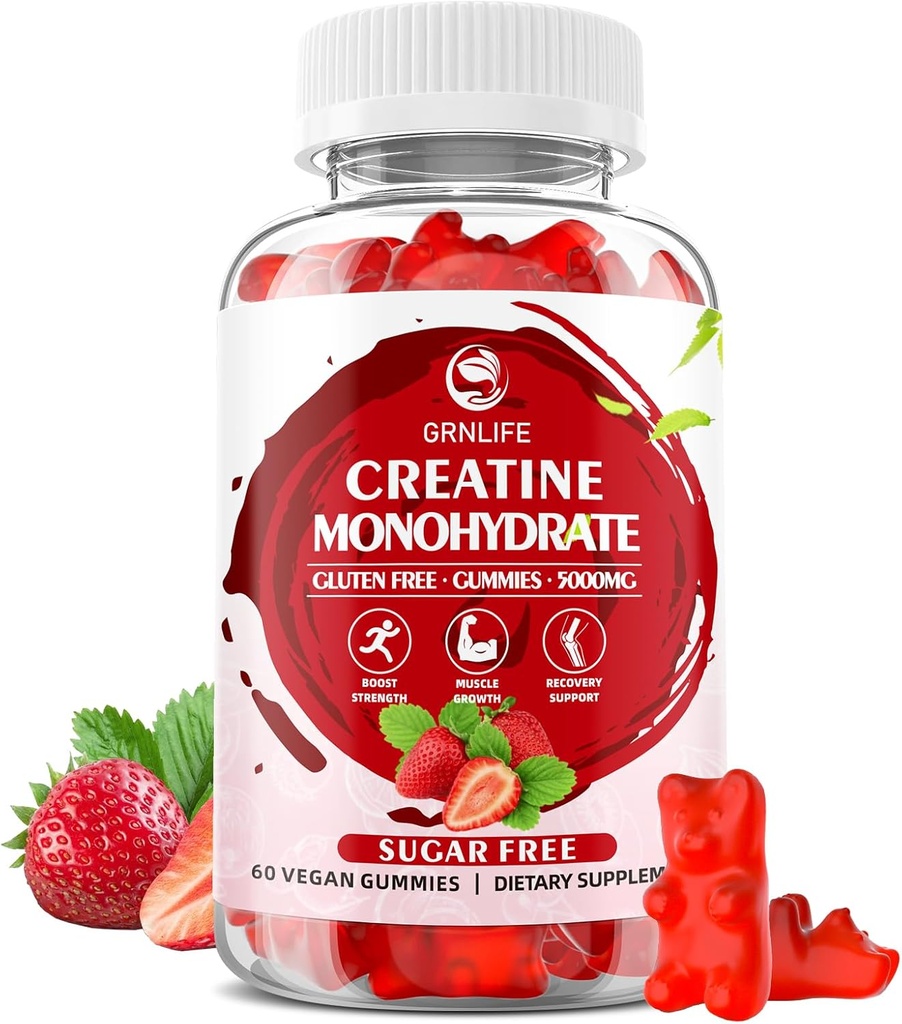 Creatine Monohydrate חניכיים עבור גברים ונשים, Chewables Creatine Monohydrate עבור כוח שרירים, בונה שרירים, אנרגיה Boost, סוכר חינם, טבעוני, סטרובידור 60 הרוזן