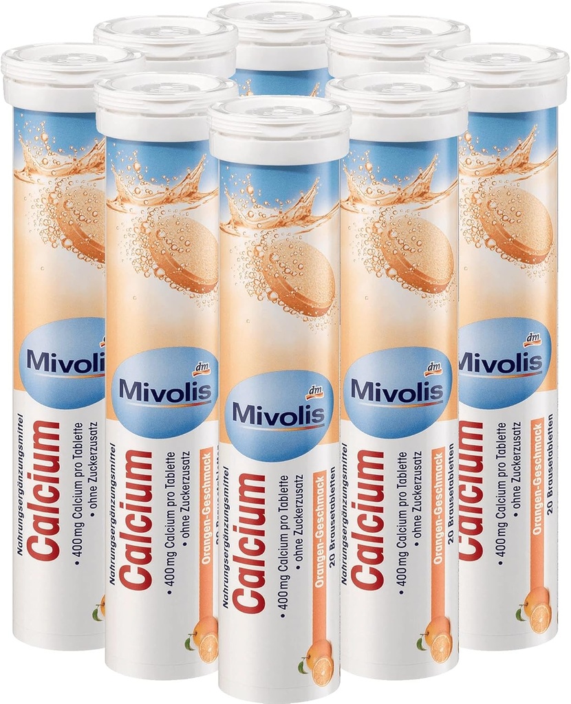Mivolis Calcium effervescent טבליות - תוספי תזונה 8 צינורות x 20 PCs