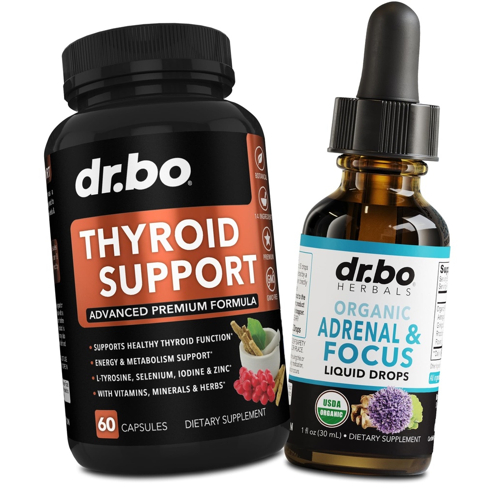 Thyroid Support & Adrenal Focuss - תוסף Thyroid מורכב עם L-Tyrosine Selenium Iodine & אורגני תמיכה אדניאל תוספי פוקוס טיפות - מוח טבעי וזיכרון עייפות