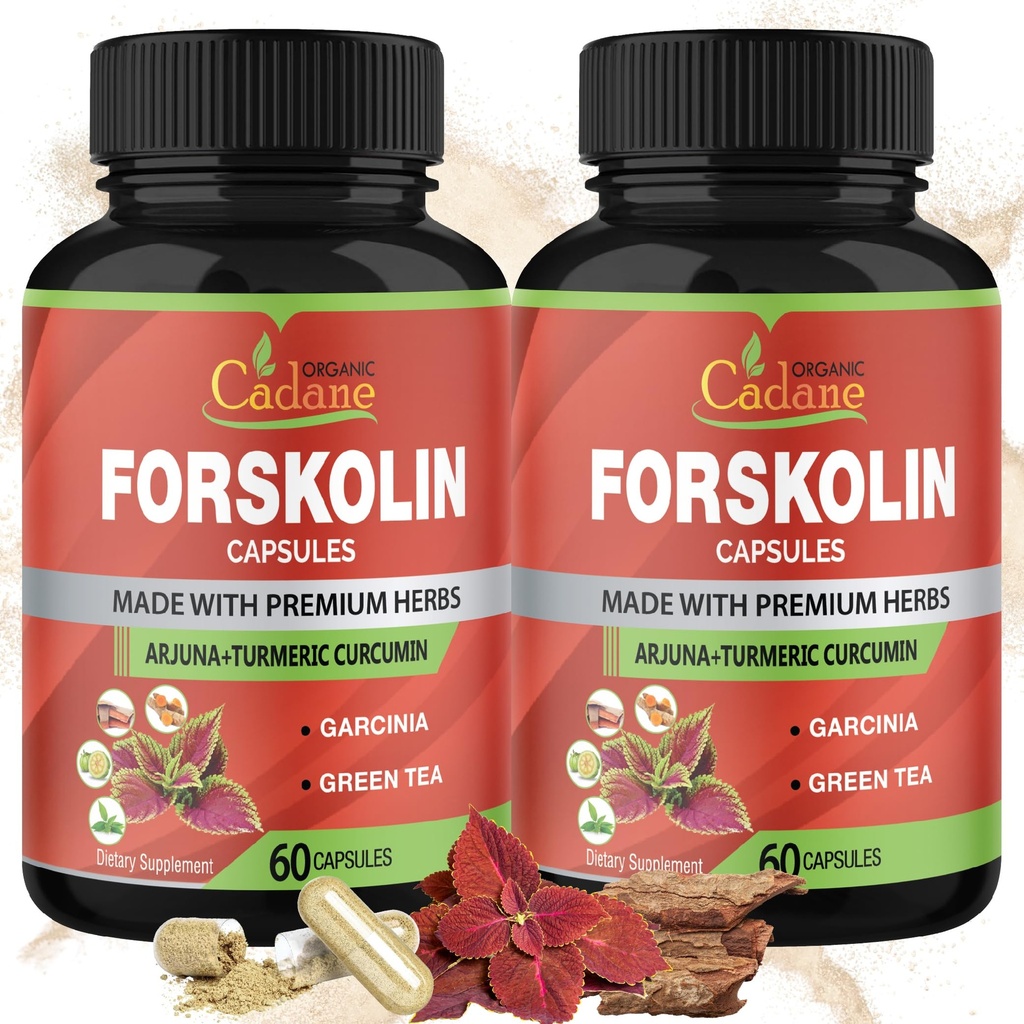 קדיאן 2 Packs Forskolin תוספי קפסולות & Turmeric, Arjuna, Garcinia Cambogia, תה ירוק - כוח מקסימלי קולוס Forskohlii - תמיכה מערכת החיסון - 4 חודשים אספקה