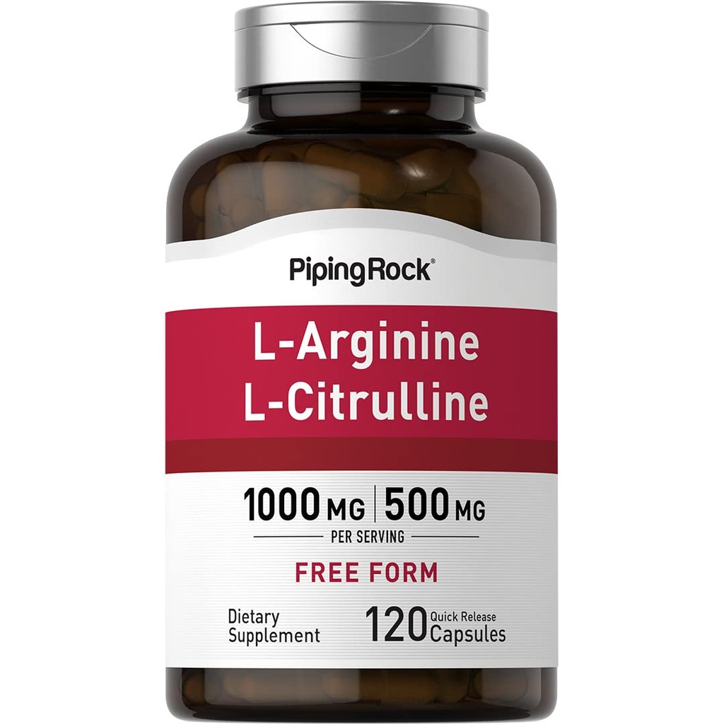 Piping Rock L-Arginine L-Citrulline Supplement 1500 mg | 120 Capsules | Free Form Pills | for Men and Women | Non-GMO, Gluten Free