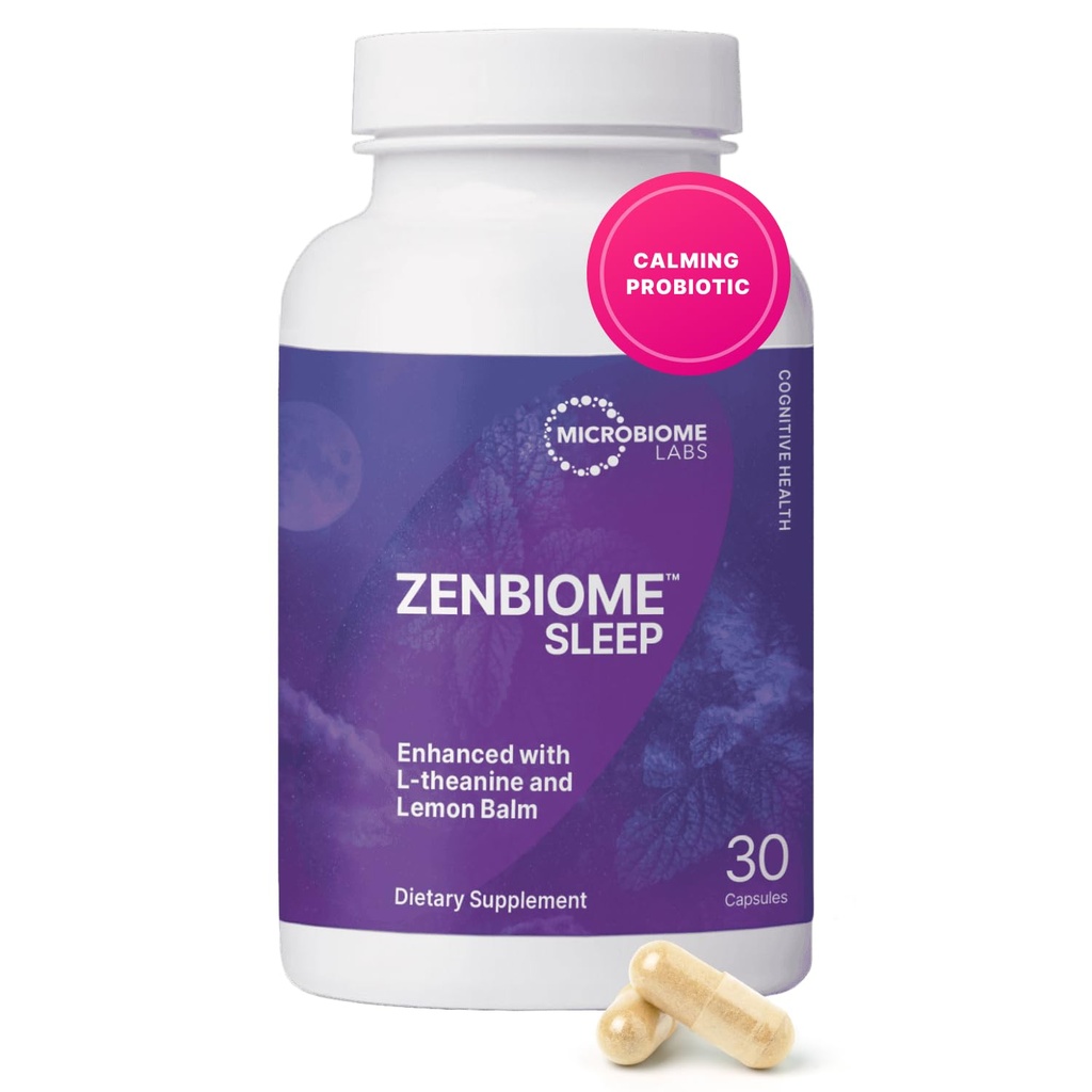 Microbiome Labs Zenbiome Sleep - L Theanine תוסף עם לימון Balm Extract & Probiotics עם Bifidobacterium Longum - Help Soothe the Gut-Brain הציר ב Bedtime (30 קפסולות)