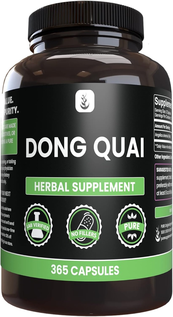 PURE ORIGINAL INGREDIENTS Dong Quai (365 קפסולות), No Magnesium Or Rice Fillers, Always Pure, מעבדה מאומתת