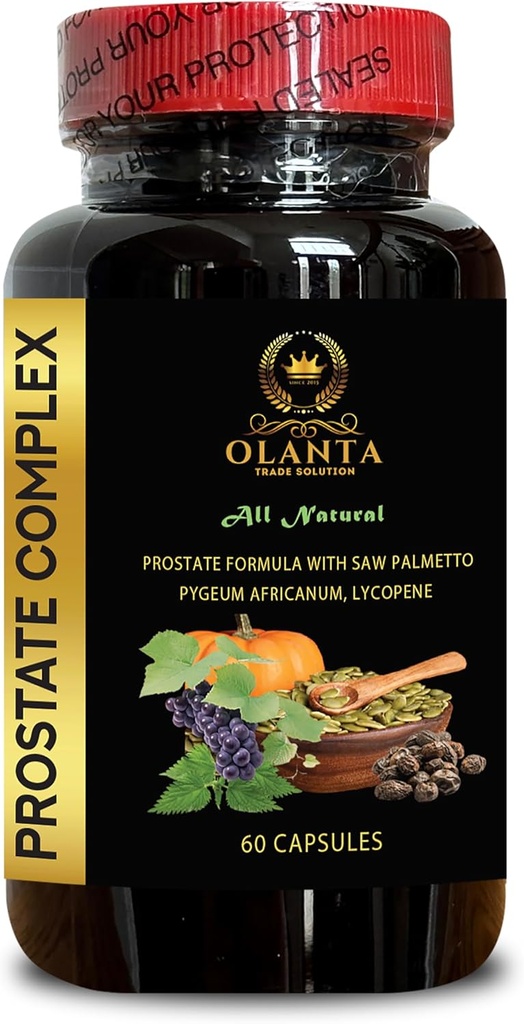 Prostate Complex All Natural - תמיכה תזונתית עבור Prostate, תוספי מזון טבעיים עבור גברים עם חומצה אורגנית Saw Palmetto - 1 בקבוק 60 קפסולות