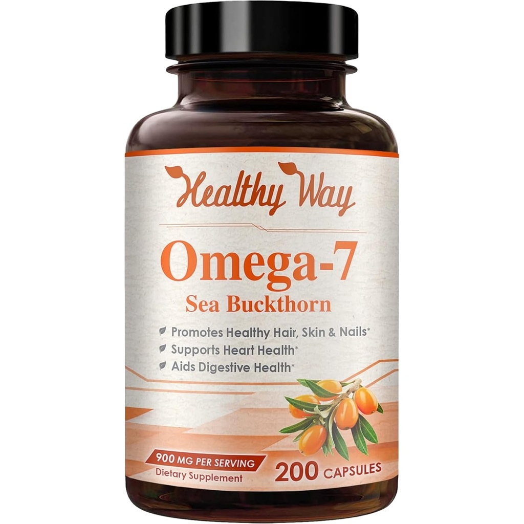 אומגה 7 Fatty Acids 200 קפסולות 900 מ"ג טבעי שמן Buckthorn, NON-GMO USA Made