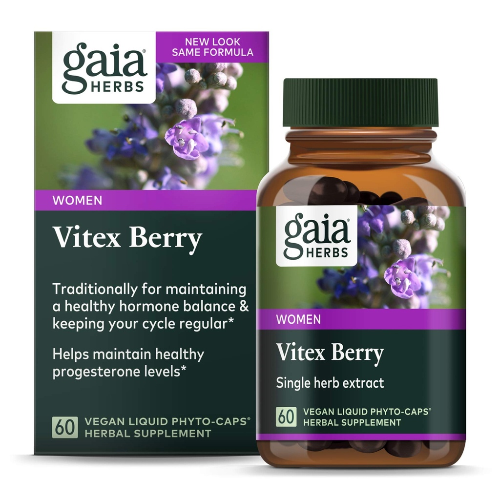 גאיה Herbs Vitex ברי, Chasteberry, הורמון איזון לנשים, קפסולות נוזליות טבעוניות, שחור 60 הרוזן