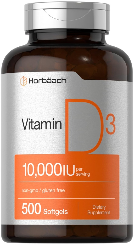 הורבאך ויטמין D3 10000 IU | 500 Softgels | Non-GMO, Gluten Free Supplement