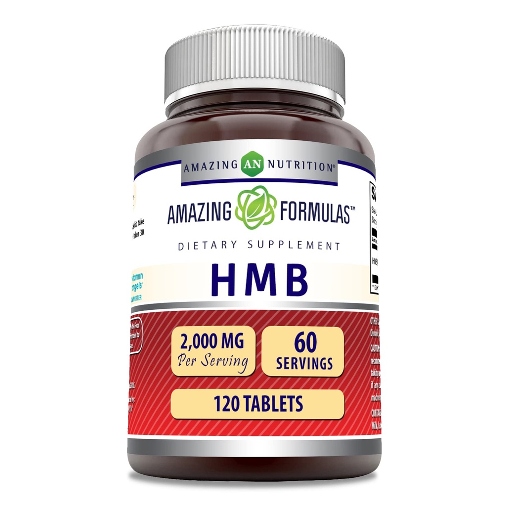 פורמולות מדהימות HMB (Beta-Hydroxy Beta-Methylbutyrate) תוסף | 2000 Mg Per Serve | 120 טבליות | Non-GMO | Get Free | Made in USA