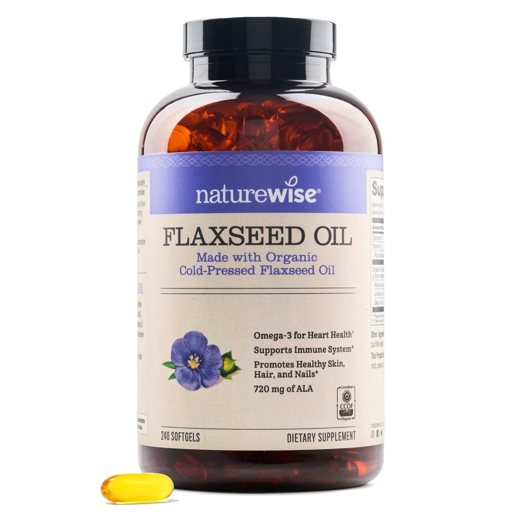 NatureWise Flaxseed שמן 1,242 מ"ג, Fish חינם אומגה 3 6 9 עם 720 מ"ג ALA, תוספת תזונתית לתמיכה בריאות הלב - אורגני, קר, לא-GMO - 240 Softgels[8-Month Supply] אספקת בריאות הלב
