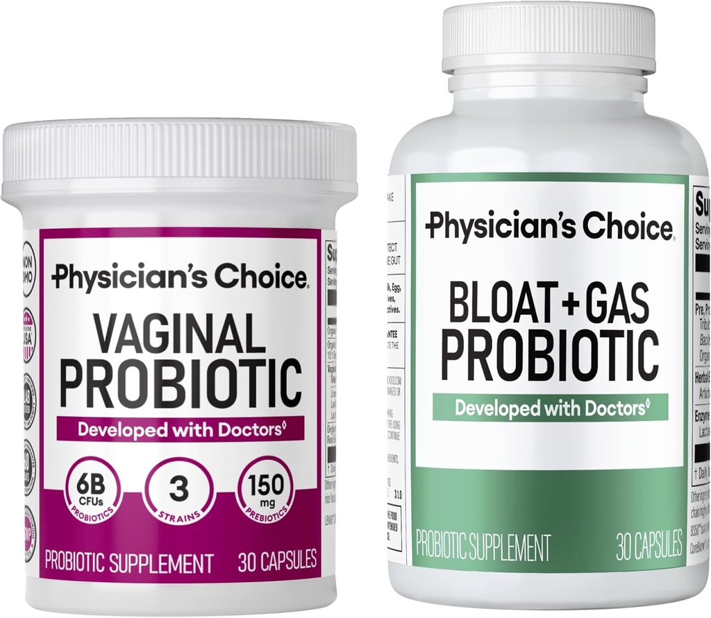 Physician's CHOICE Vaginal Wellness Probiotic 30ct + Bloat & Gas Probiotic 30ct - שירות סיוע חודשי לנשים