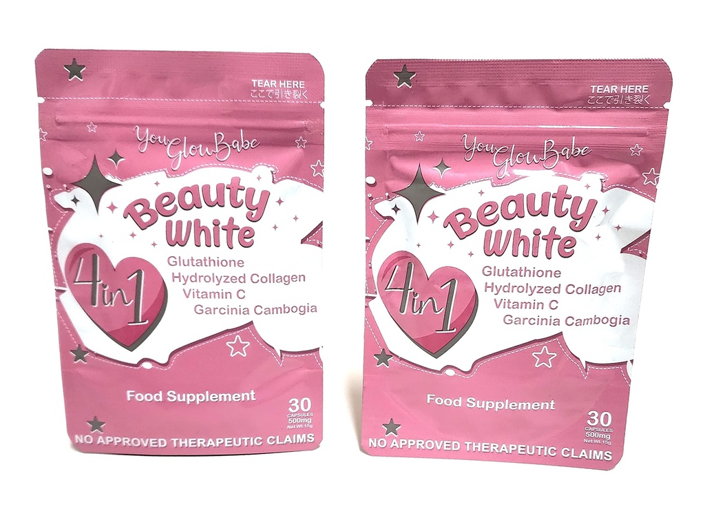 Beauty White 4 ב 1 Glutathione מזון תוספת, גודל 15 גרם לכל (pack של 2) 30 x 2-60 קפסולות