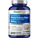 NusaPure White Kidney Beans 30:1 הפקה, 800 מ"ג שווה ערך ל 24,000 מ"ג 200 קפסולות טבעוניות - Bioperine - (Vegan, Non-GMO)