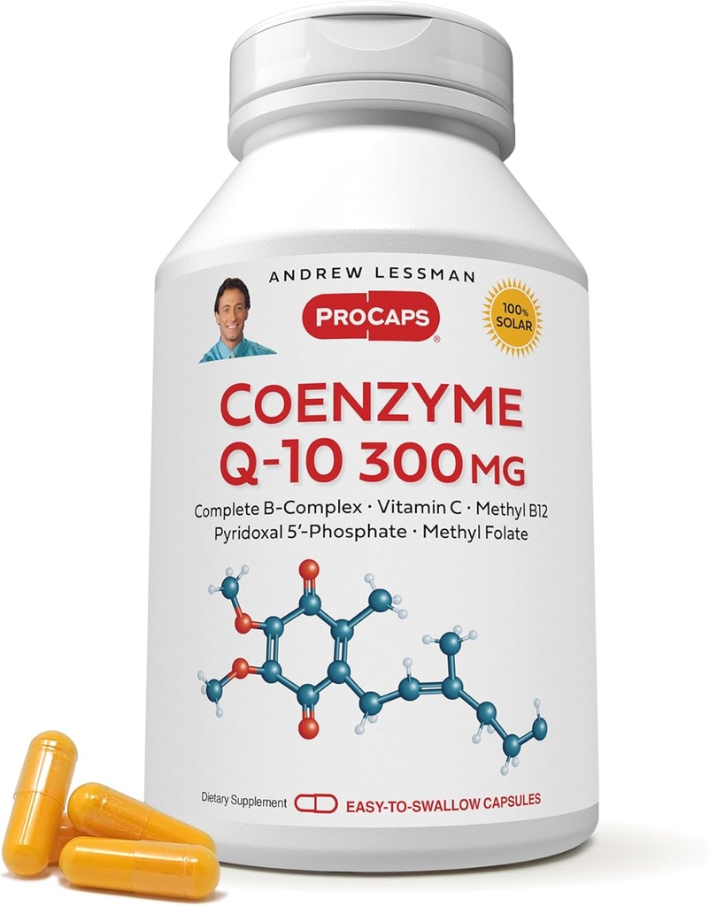 ANDREW LESSMAN Coenzyme Q-10 300 מ"ג 120 קפסולות - Essential for Energy Production and Optimum Key Organ Function, Anti-Oxidant Support,  Dep על ידי Aging, Plus B-Complex. Easy to Swallow קפסולות