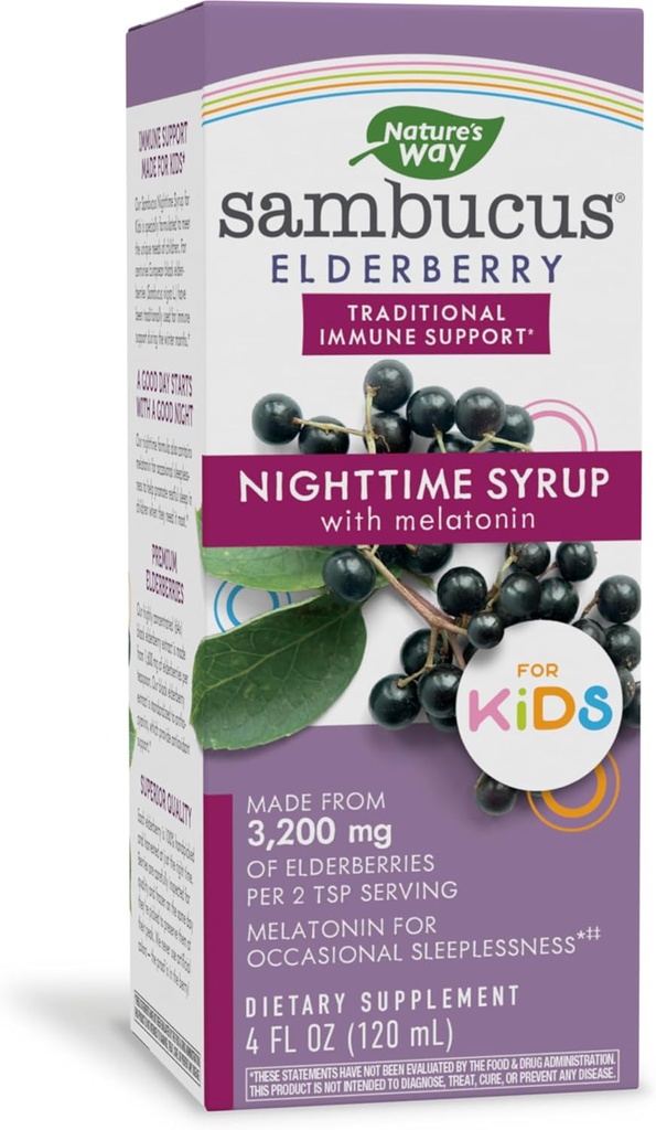 הדרך של הטבע Sambucus Elderberry NightSrup for Kids with Melatonin, Immune Support