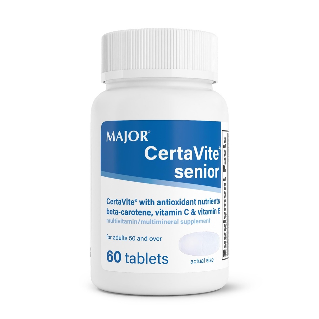 MAJOR CertaVite בכיר Multivitamin עם Antioxidants - Multivitamin עבור נשים וגברים עם Beta-Carotene, Iron, C & E - תומך חסינות, אנרגיה וחזון - 60 טבליות