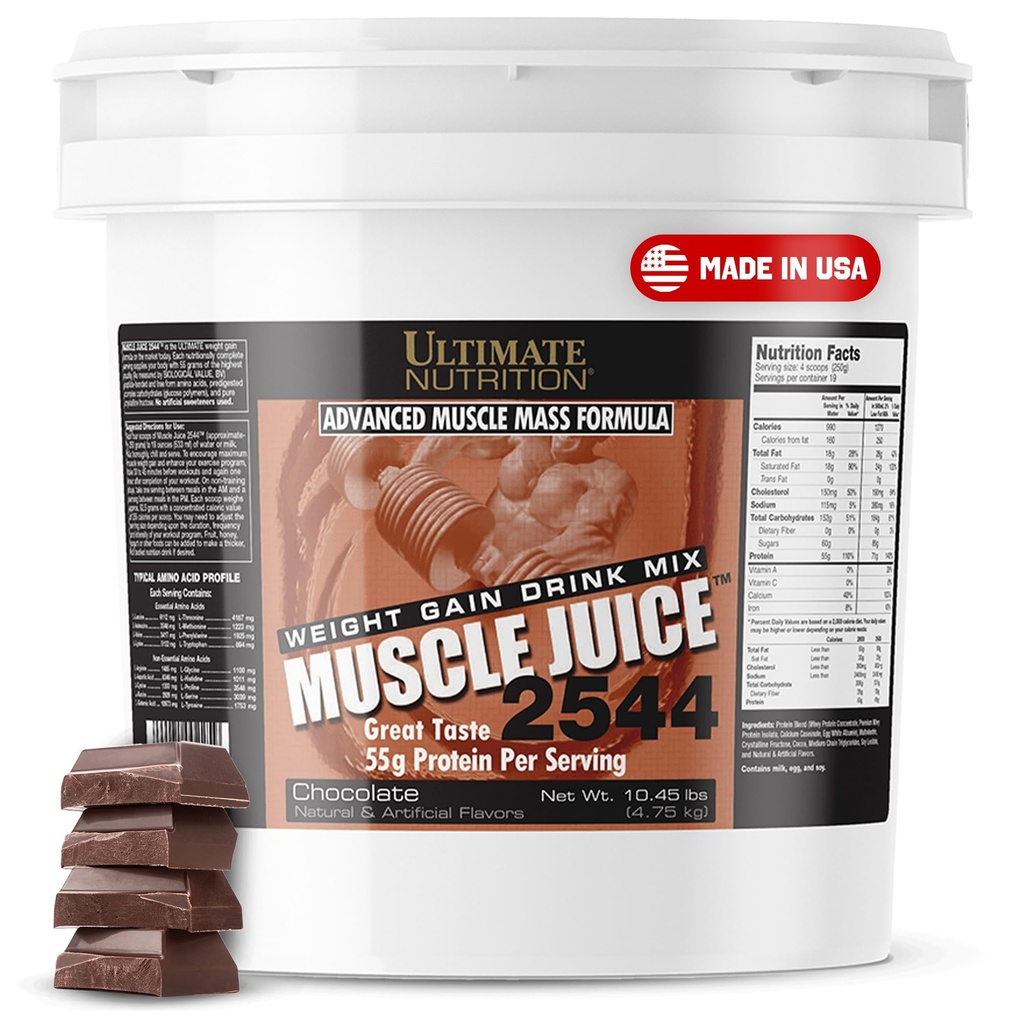 כאבי תזונה האולטימטיביים Juice, Weight Gain Drink - Mass Gainer Workout אבקת עבור גברים ונשים - תוספת עבור Lean שריר צמיחה ו Immune תמיכה עם 55g חלבון - שוקולד, 10.45lb