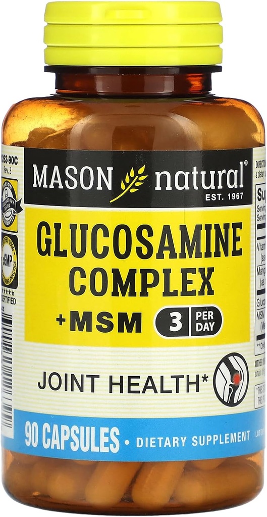 MASON NATURAL Glucosamine Complex Plus MSM עם ויטמין C - תמיכה בריאות משותפת, שיפור גמישות וניידות, 90 קפסולות