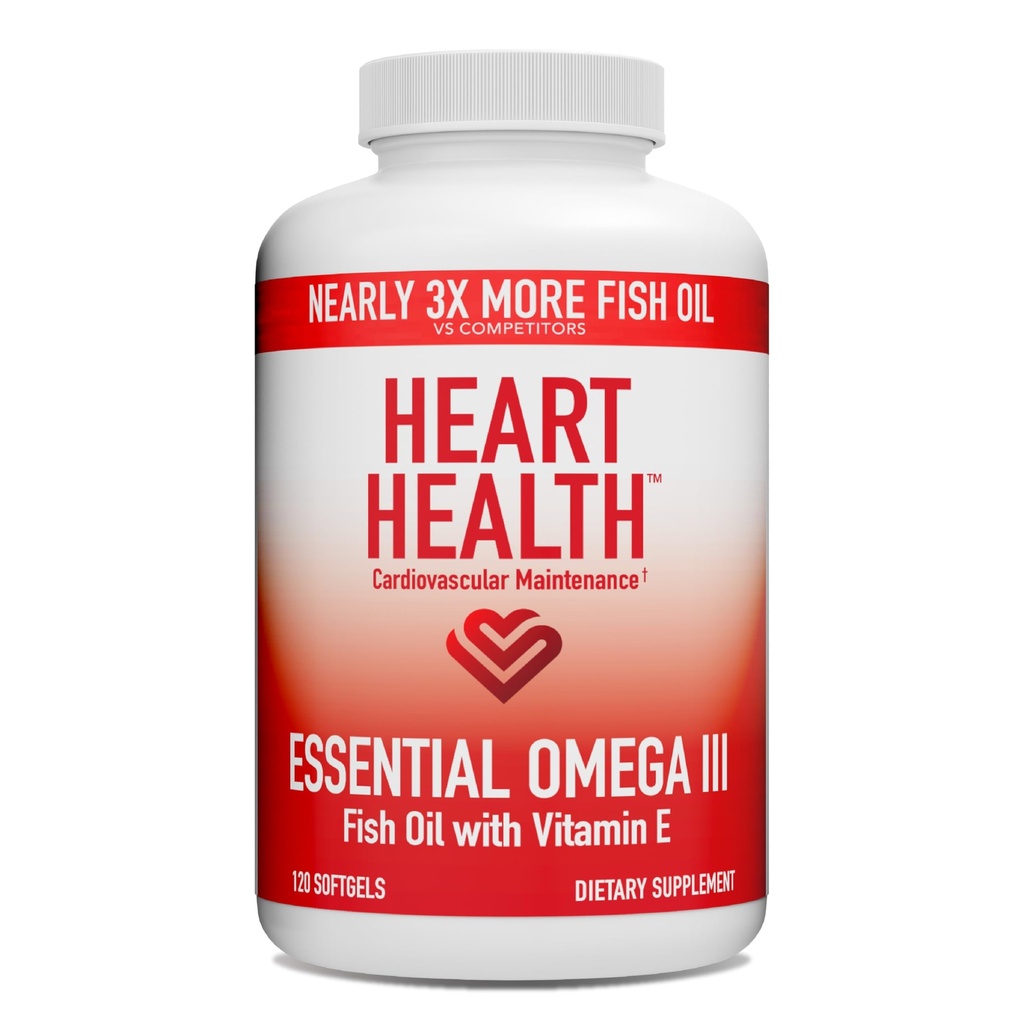 Heart Health Essential אומגה 3 שמן דגים עם ויטמין E - תוסף שמן דגים אומגה 3 שמן דגים עם EPA & DHA - Borpless Softgels from Sardines & Anchovies - Non-GMO, Gluten Free - 60 משרתים