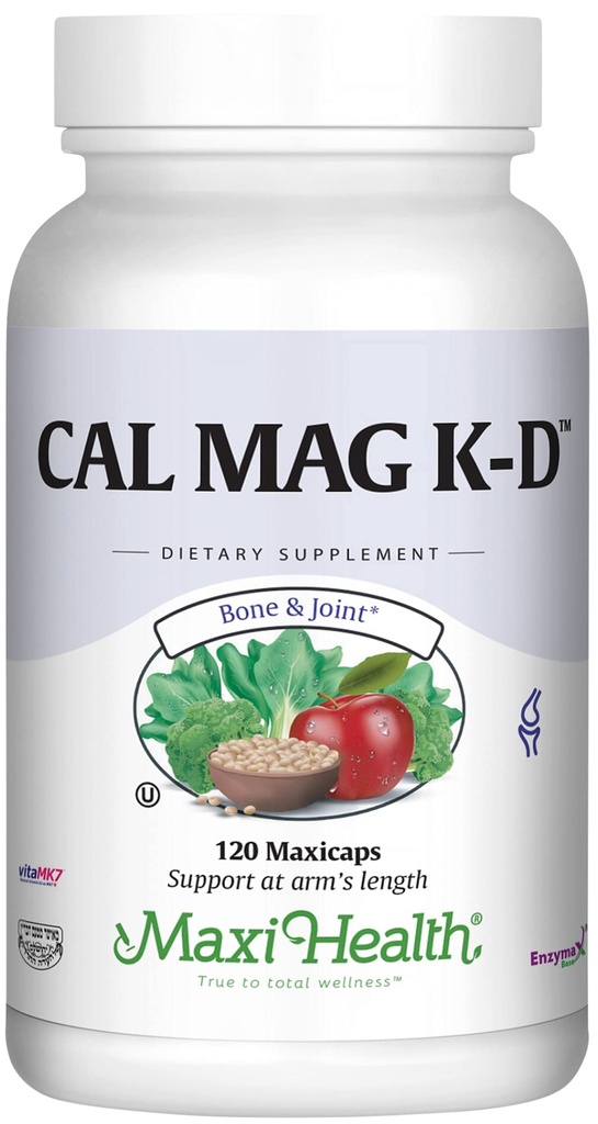 Maxi Health Men and Women 500 מ"ג Calcium תוסף עם ויטמין D3 (2000 IU), Magnesium (250 מ"ג) ויטמין K2 (150 mcg) - העצם, השיניים ותמיכה משותפת - 120 קפסולות
