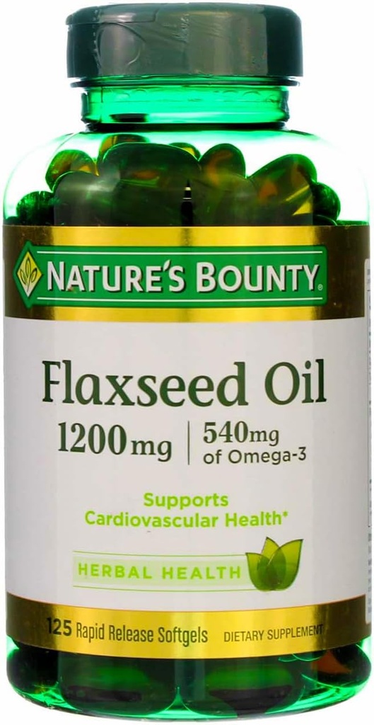 Nature's Bounty Flaxseed Oil 1200 מ"ג, שחרור מהיר Softgels, טבעי, לבן, 125 ספירה, חבילה של 2