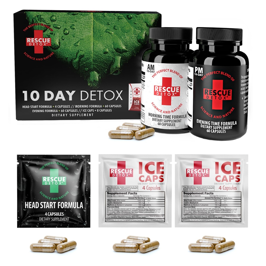הצלה Detox 10 יום קבוע Detox Kit - 132ct קפסולות | כולל ניקוי גוף מלא עם בונוס מיידי ICE Caps