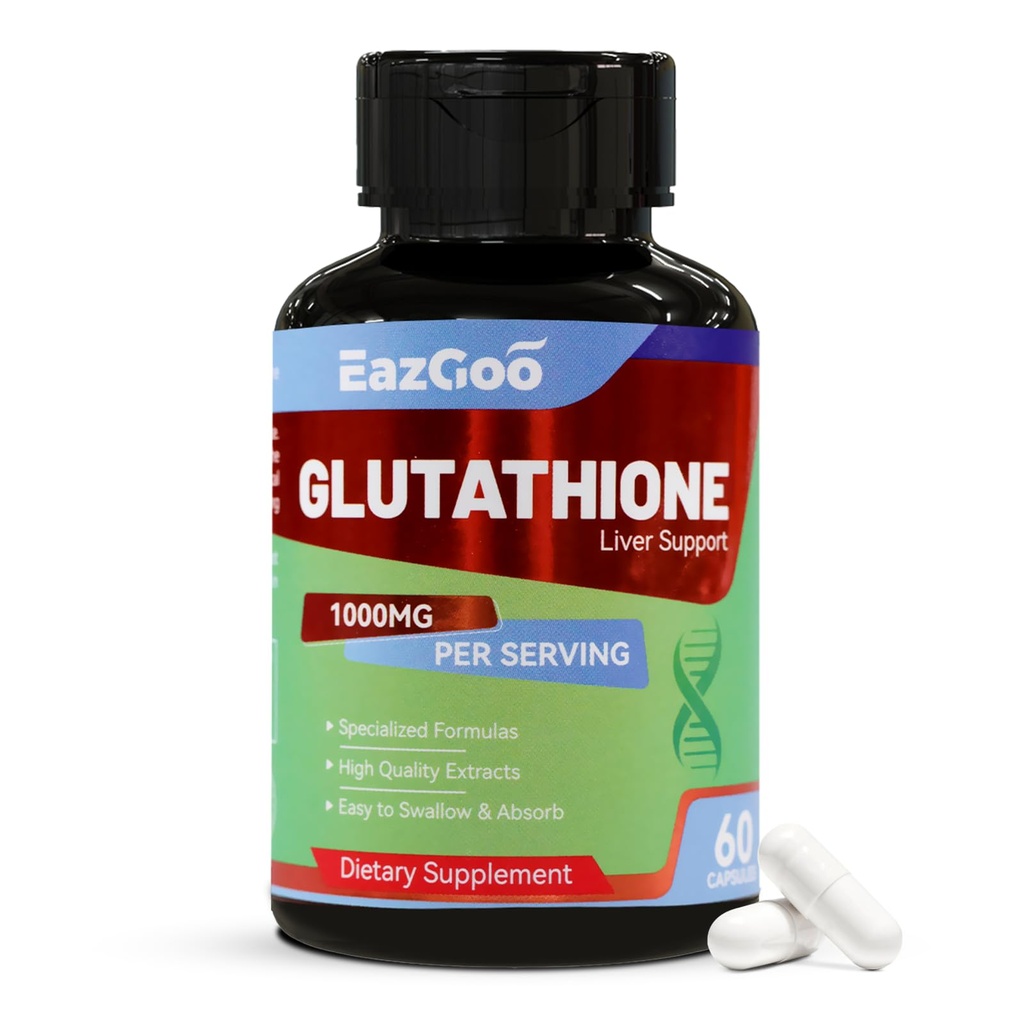 תוסף Glutathione 1000mg Antioxidant תוסף - Premium Vegan Formula for Immune Support, Skin Brighting & Liver Detox - Allergen-Free, non-GMO, Better Boost (60 קפסולות)