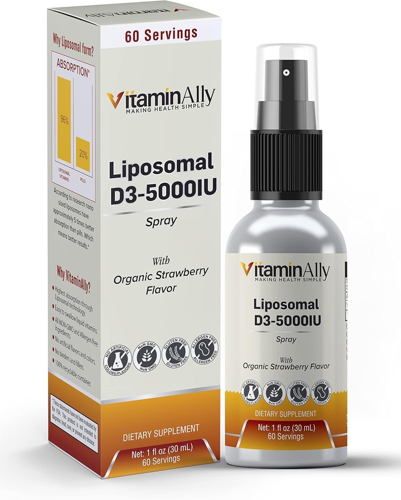 ויטמין נוזלי Liposomal נוזלי D3-5000IU Spray | 2 חודשים אספקה | 1 fl oz | Non-GMO | Sugar Free