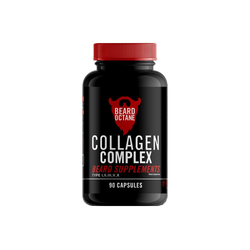 Beard Octane Collagen - Beard Hair Growth Multivitamins - 30 יום אספקה - בריא, חזק, מהיר יותר, Thick Beard Growth תוסף - Made in the USA