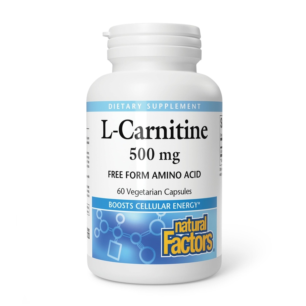 גורמים טבעיים, L-Carnitine 500 מ"ג, תמיכה באנרגיה, 60 קפסולות (60 משרתים)
