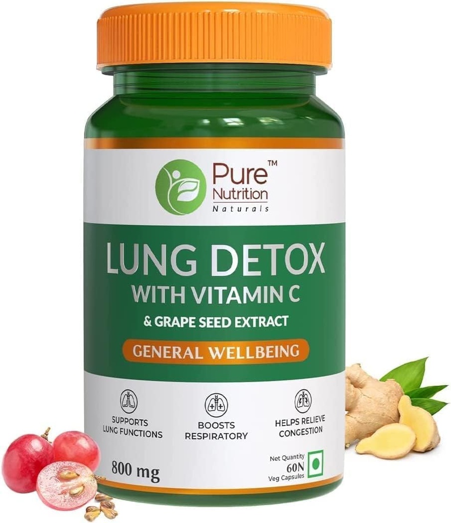 SENTA Pure Nutrition Lung Detox תוספת עם תערובת צמחית טבעית של ויטמין C, Grapeseed & Vasaka Leaves לחלץ | Lung Cleanser for Detoxification of Lung and Immune Defense - 60 Veg כמוסות