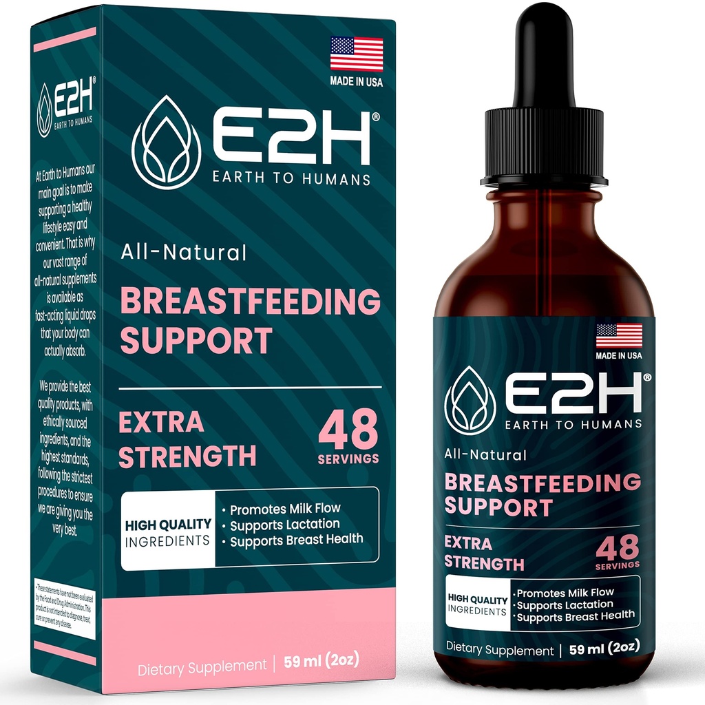 E2H הנקה תוסף ו-Latation Support - תוסף הנקה נוזלי - מכיל Fenugreek, Milk Thistle, Fennel ועוד - No Alcohol - Vegan - 2 Fl Oz