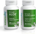 חברת NatureCity Support Bundle: True-Aloe Made with Organic AloeVera, 120 קפסולות + True-Curcumin עם 500 מ"ג של BCM-95 Curcumin + Turmeric Essential Oil, 30 קפסולות
