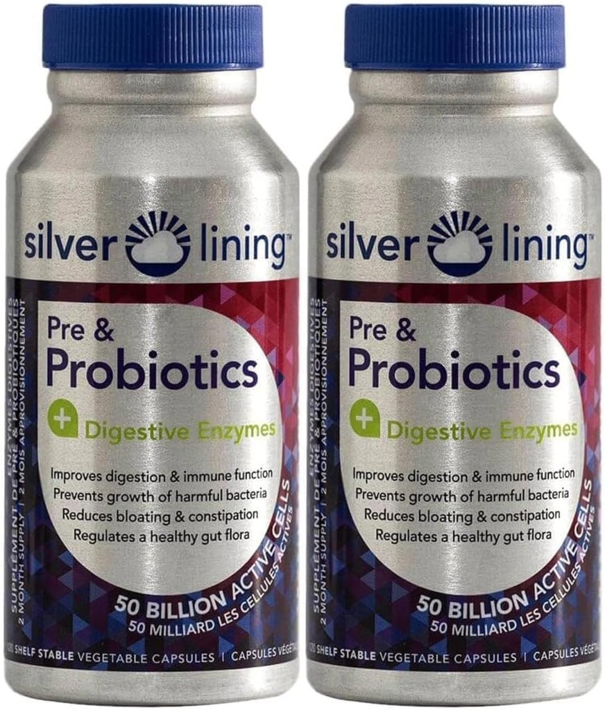 Silver Lining Pre & Probiotics + Digestive Enzymes | 50 מיליארד CFU / Active Cells