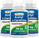 Best Naturals Acetyl L-Carnitine (ALCAR) 500 מ"ג, 120 קפסולות, 120 משרתות - non-GMO ו- Gluten Free, 1 קפסולה לשרת (3 Pack)