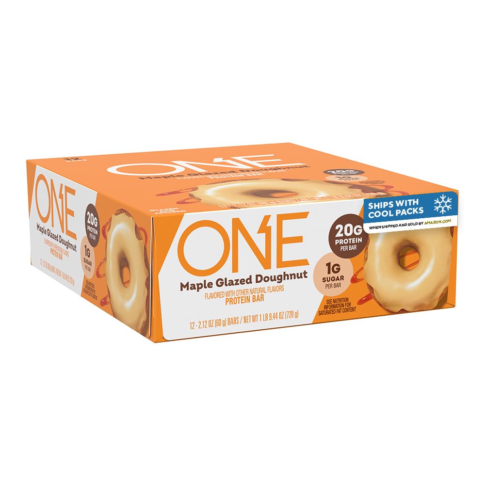 1 חלבונים Bars, Maple Glazed Doughnut, Gluten חינם עם 20g חלבונים ו 1g סוכר, Pantry Staples, 2.12 oz (12 Count)