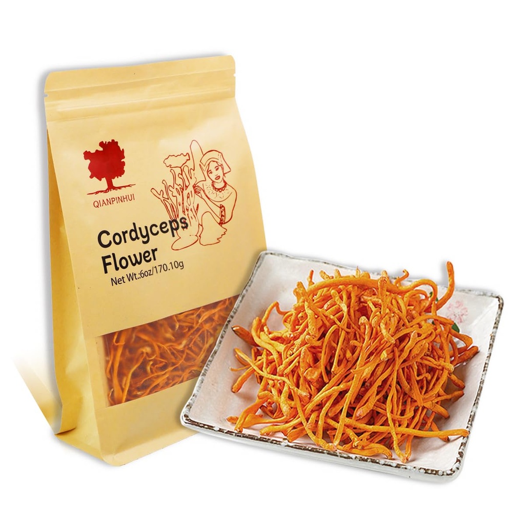 QIANPINHUI Cordyceps פרח שלם Dried Cordyceps Mushroom 6oz - מסייע להפחית שומן עייפות, Increase אנרגיה עבור Soup / Cooking / Tea Making