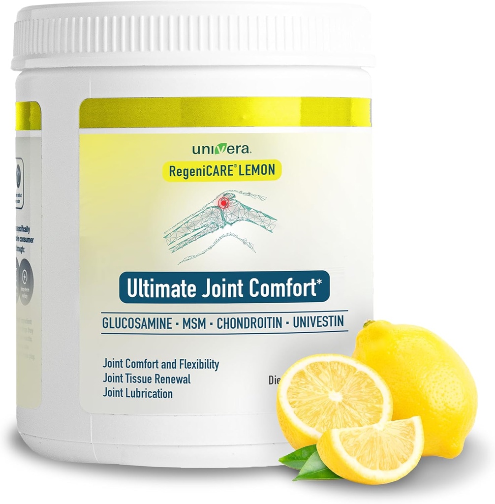 Univera RegeniCARE Canister, Glucosamine, Chondroitin, MSM, Univestin, res Cartilage, תומך נוחות משותפת + ניידות + גמישות, 30 יום אספקה (Lemon Flavor)