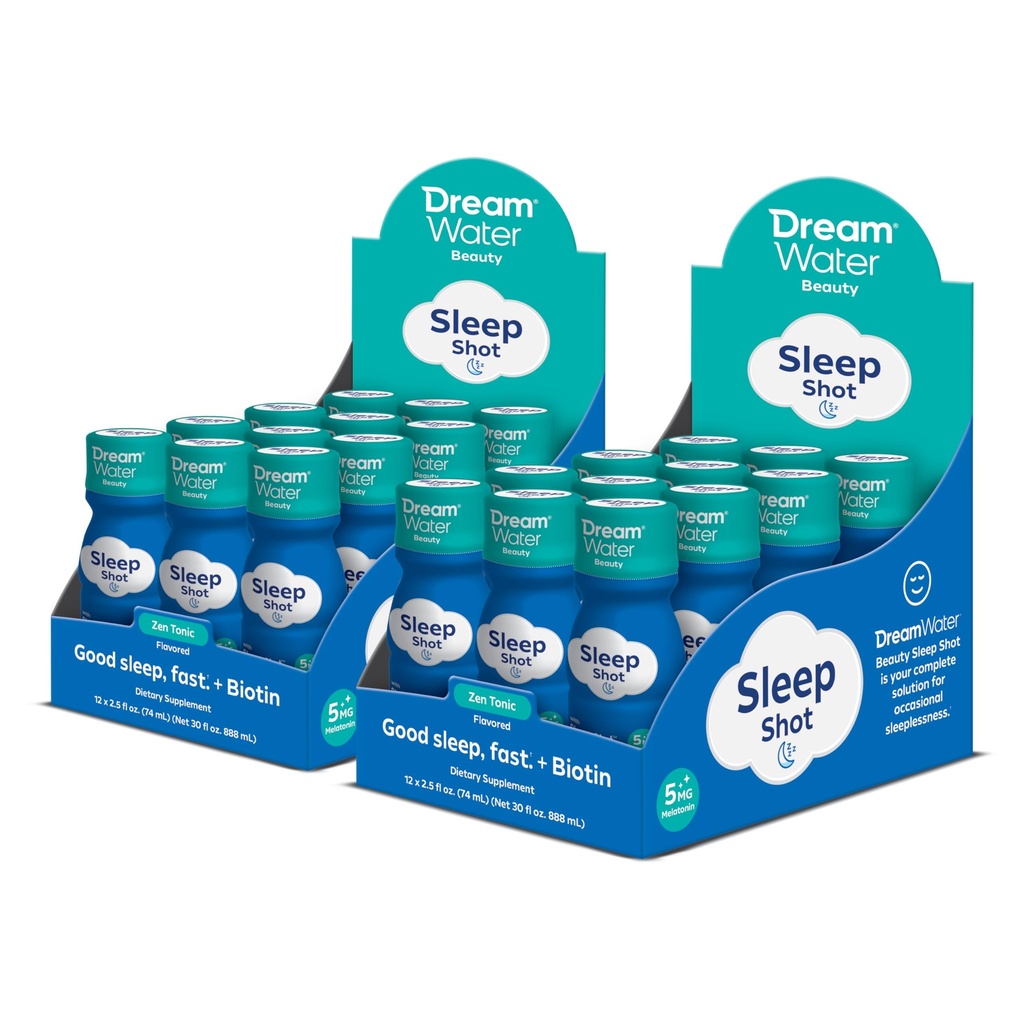 Dream Water Beauty Sleep Aid תוסף: Melatonin 5mg, GABA, 5-HTP, Plus Biotin for Healthy Skin, Hair and Nails; 2.5 oz Liquid Sleep Shots, Zen Tonic 24Count