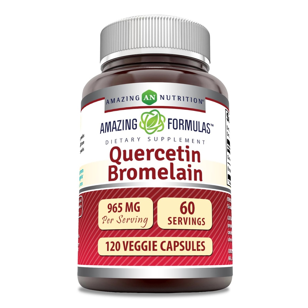 פורמולה מדהימה Quercetin 800 מ"ג עם Bromelain 165 מ"ג, 120 תוספי קפסולות Veggie | Non-GMO | Gluten Free | Made in USA