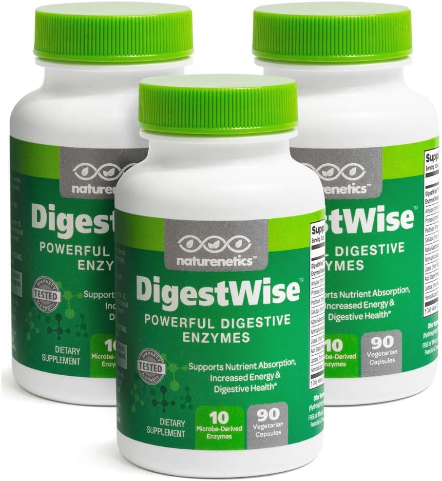 DigestWise Digestive Enzymes - 10 Powerful Vegan Enzymes to Support Digestion, Gas, Bloating & Constipation Relief - Keto Friendly - מעבדה נבדקה - 90 קפסולות (3)