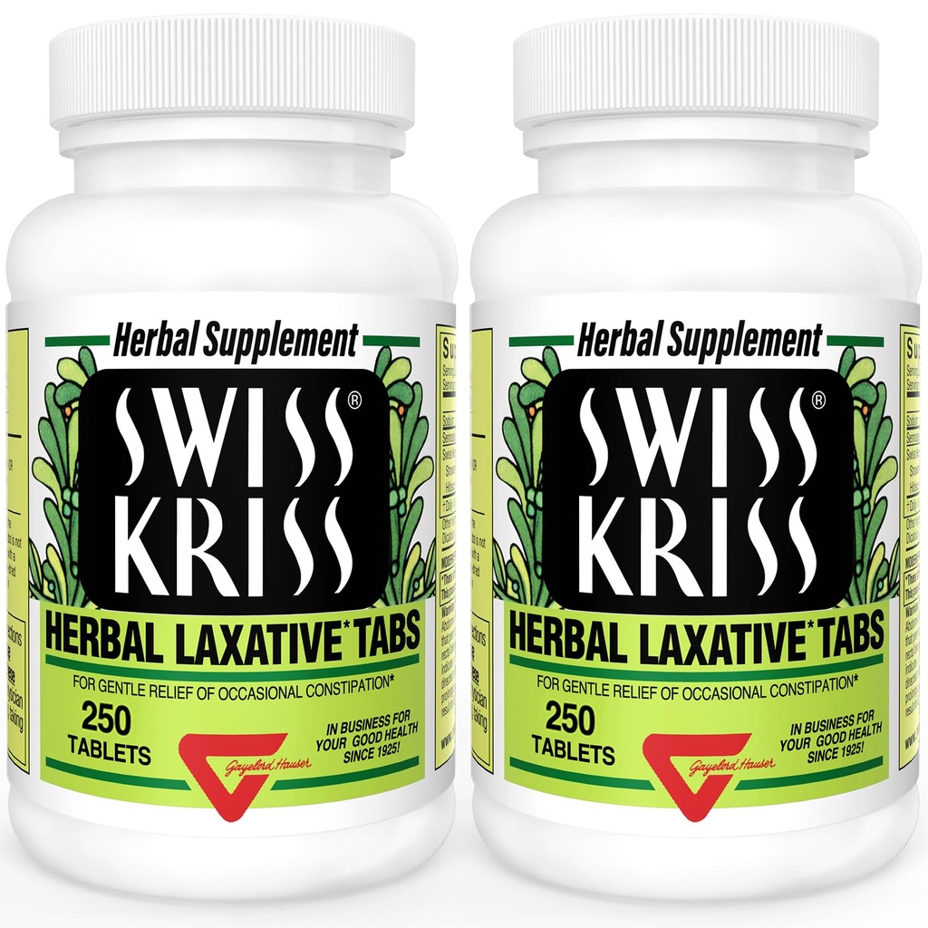 Swiss Kriss Herbal Laxative Tablets, Natural Laxatives for Constipation Relief, Senna Laxative, 250 טבליות (Pack of 2)