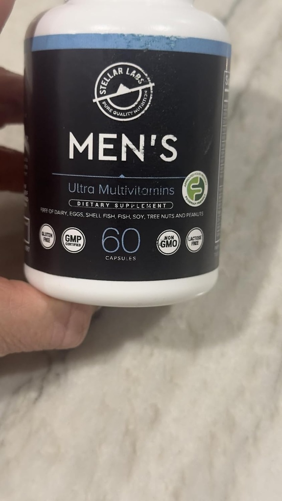 Stellar Labs Men's Low FODMAP Vegan Multivitamin, No Iron | Easy On Sensitive Stomachs, Easy to Swallow הויטמינים | Immune Support, Antioxidant Energy Band, Male Support