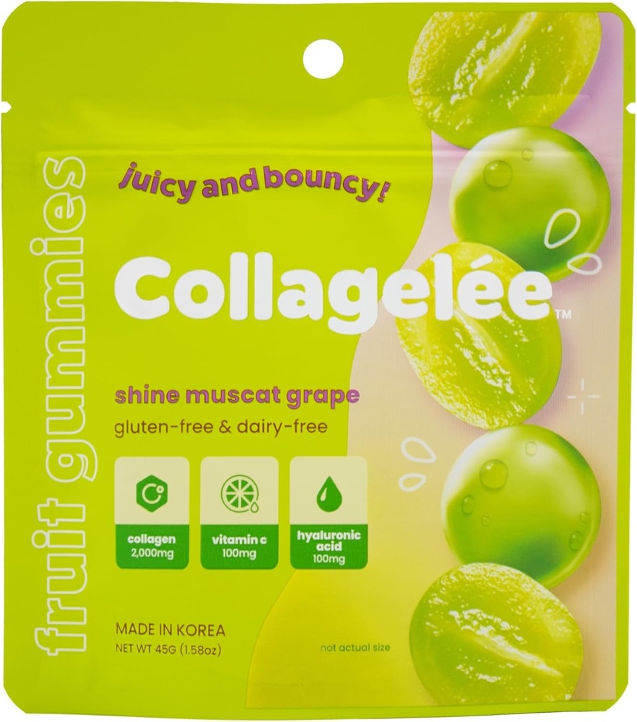 Collagelee Collagen Gummies - Marine Collagen Candy with ויטמין C, Hyaluronic Acid, & Biotin for Moisturized, Youthful, Plump Skin - הקוריאנית קולגן חטיפים (Shine Muscat Grape)