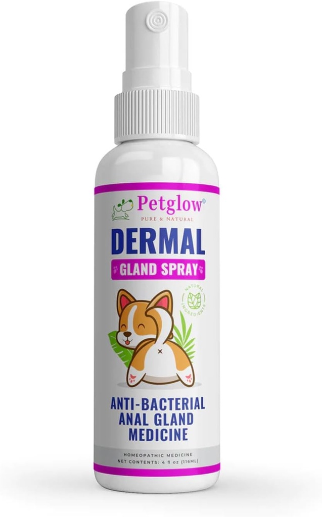 Petglow Anal Gland Medicine, Analניקוי לכלבים, תמיכה אנליסטים Gland, Pet Grooming Spray, Treats and Prevents Dog Anal Gland זיהומים, Feline Anal Gland Relief Hygiene Spray - 4 fl oz oz
